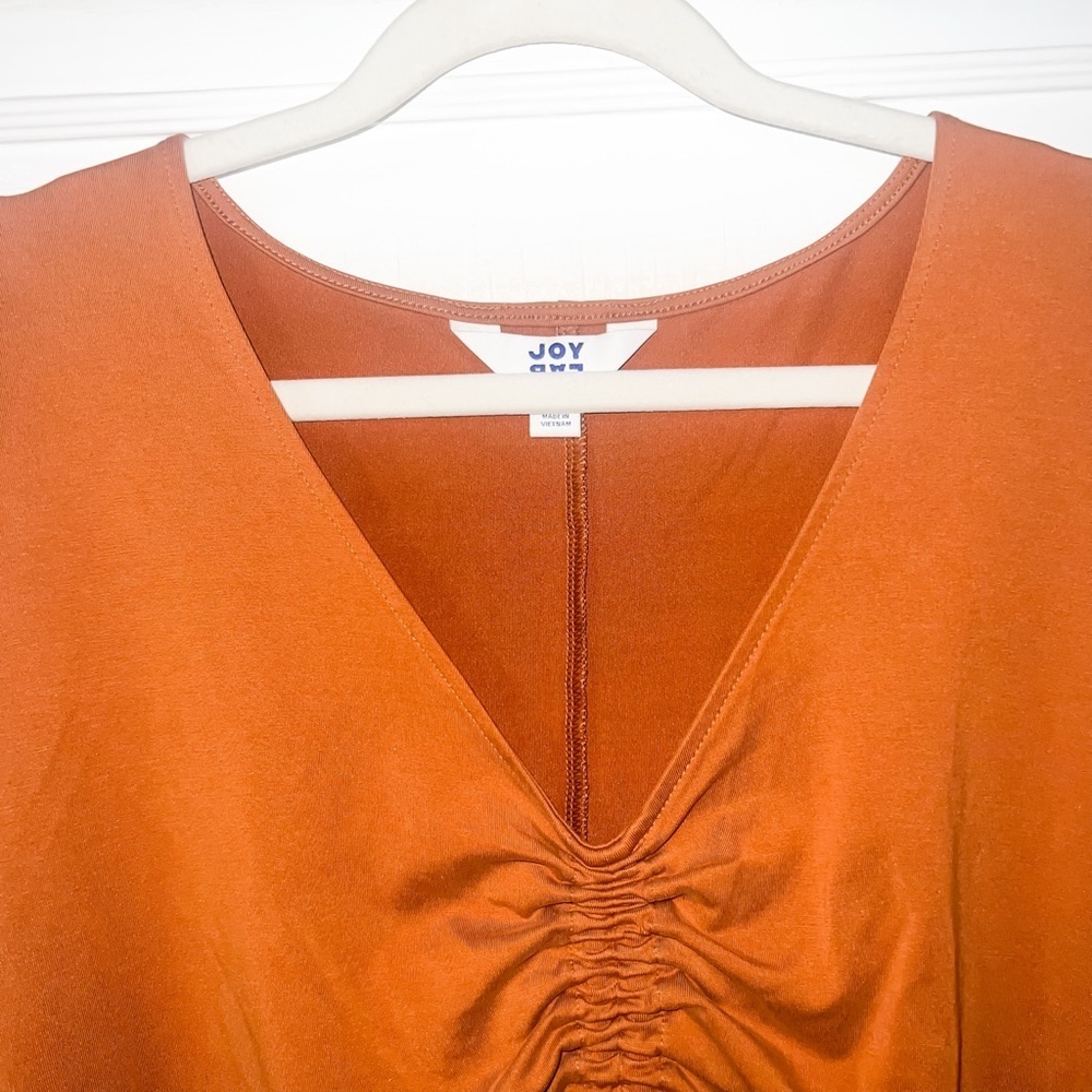 JoyLab Women’s V-Neck Cinched Front Long Sleeve Top - Burnt Orange, Size M - Picture 9 of 13